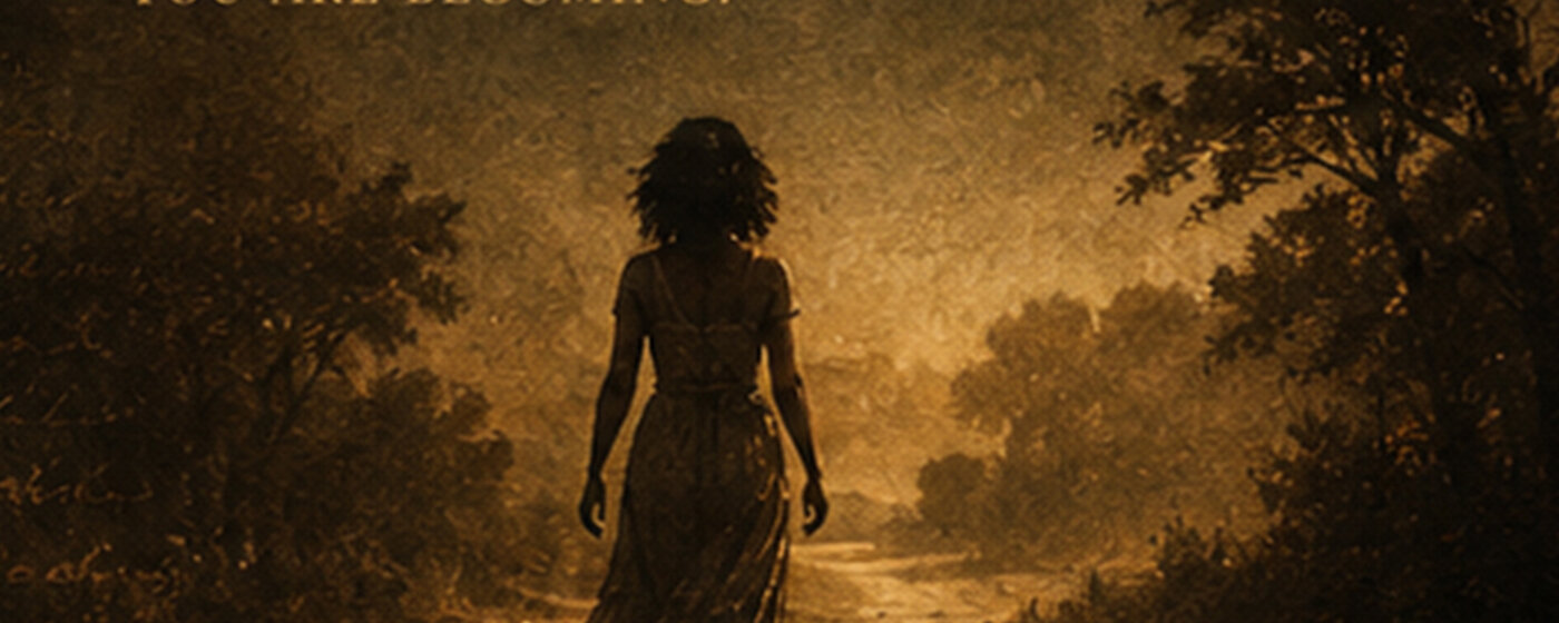 A woman walking a quiet path toward the light